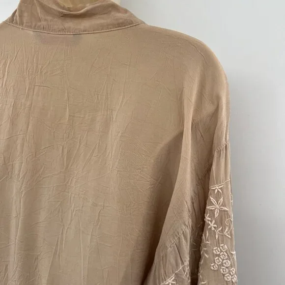 Johnny Was Women's Brown Lace 3/4 Sleeve V-Neck Belted Top Blouse Size XS - Picture 8 of 12